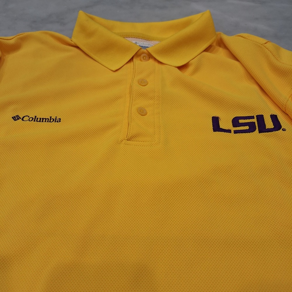 Columbia LSU Polo Shirt Mens Large Yellow Tigers NCAA Collegiate Short Sleeve